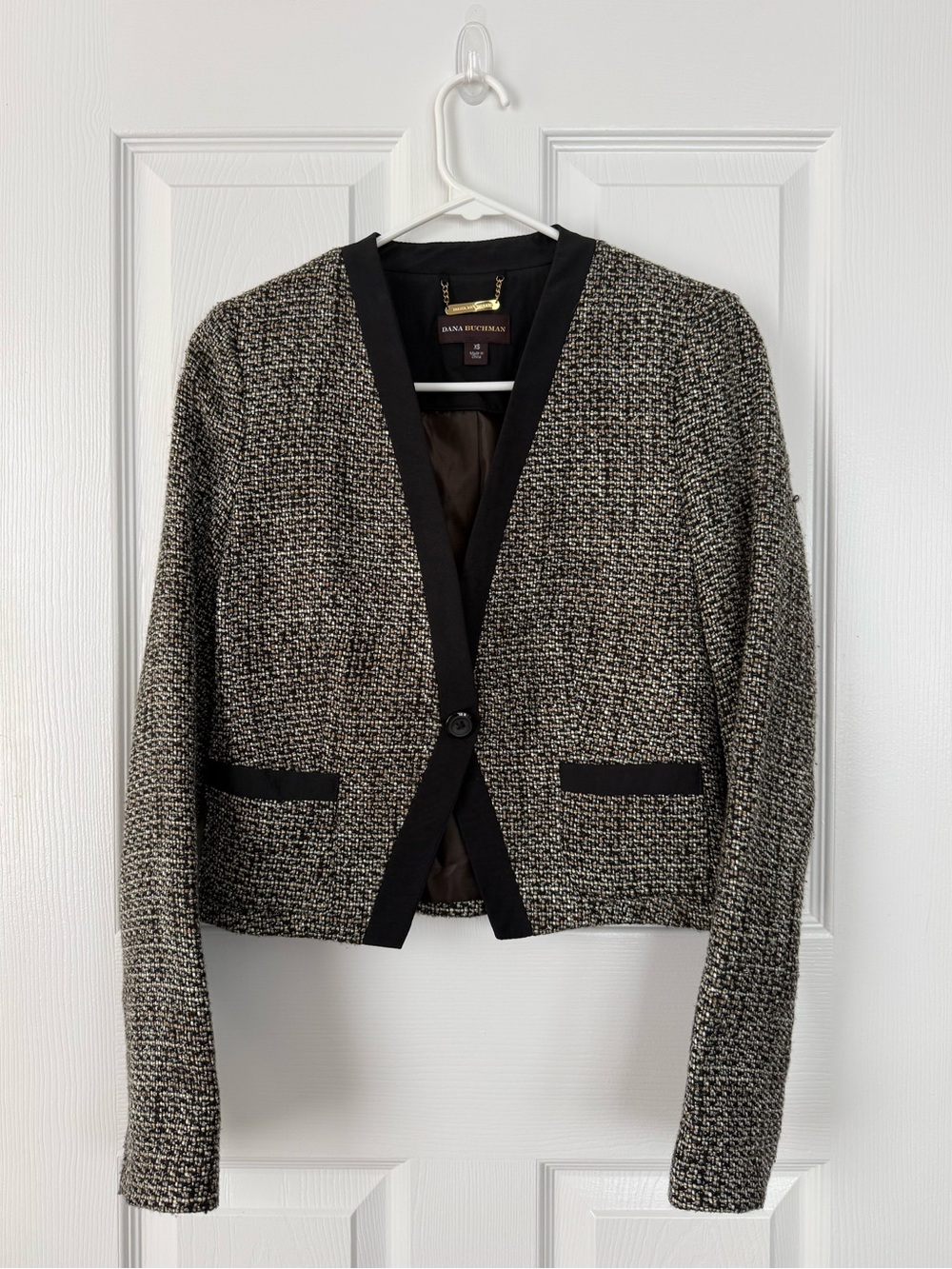 Dana Buchman Black & Gray Textured Tweed Open Blazer Jacket Crop- Size XS